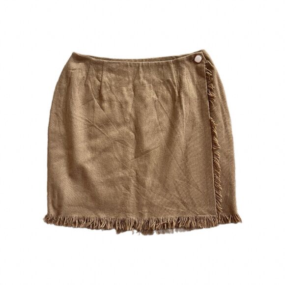 Vintage KGR Wool Blend Wrap Mini Skirt Tan Size 14 - Picture 2 of 7